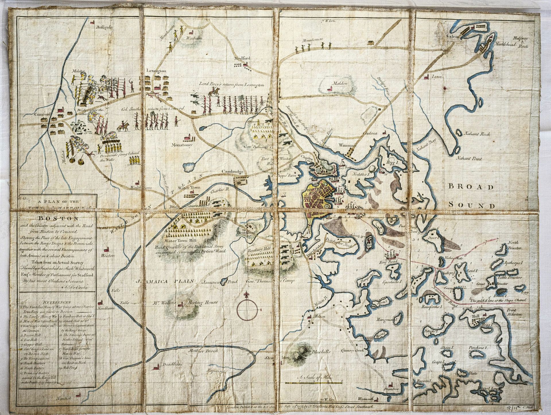One of the treasures in the Percy collection in Alnwick Castle collection is a hand-colored version of Da Costa's map of Boston, printed in July 1775.