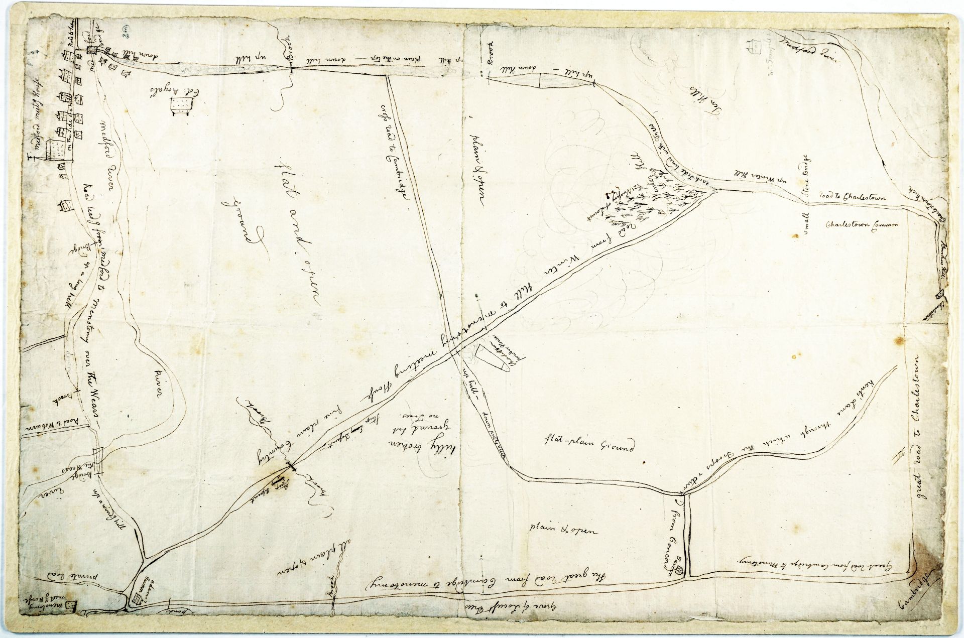 A map of the British return from Lexington (upper left)
