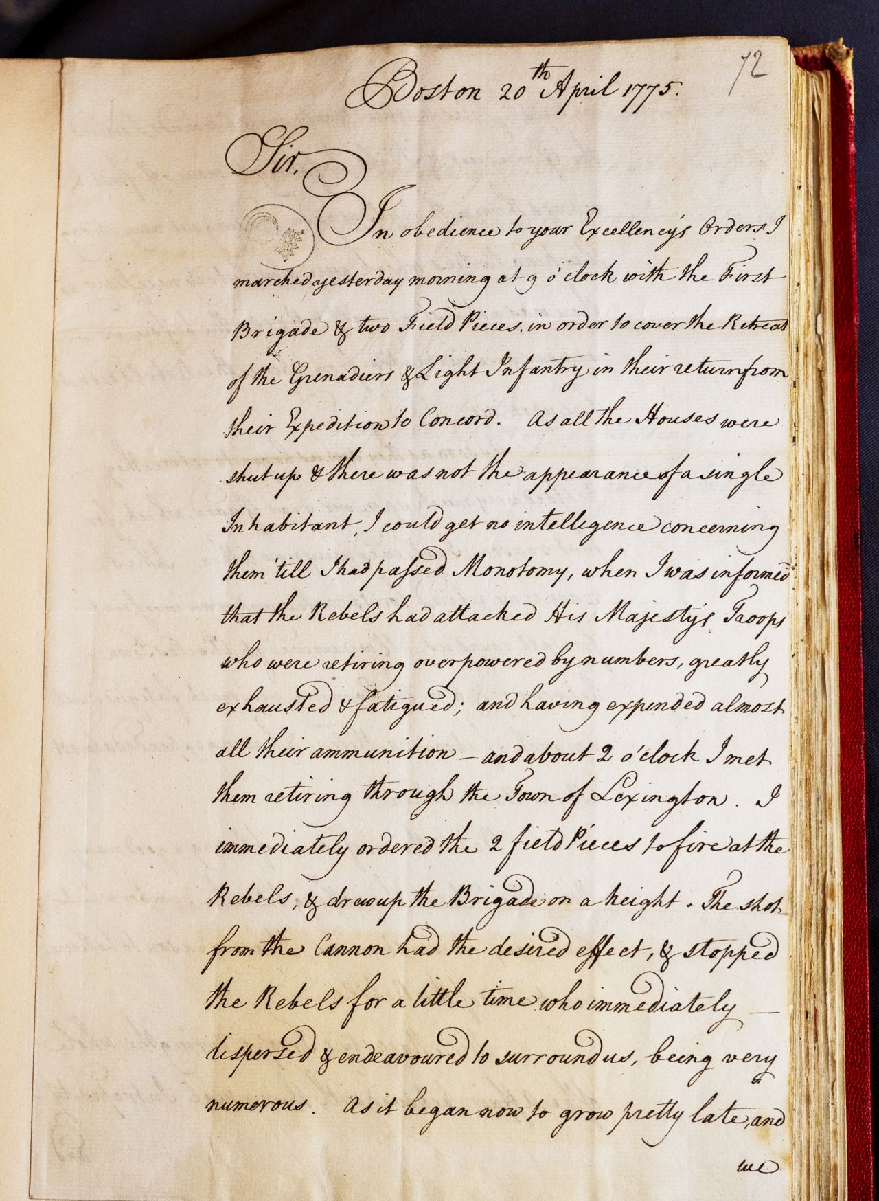 Among the treasures in Alnwich Castle is a handwritten draft of Percy's formal report to this superior, Governor Gage.